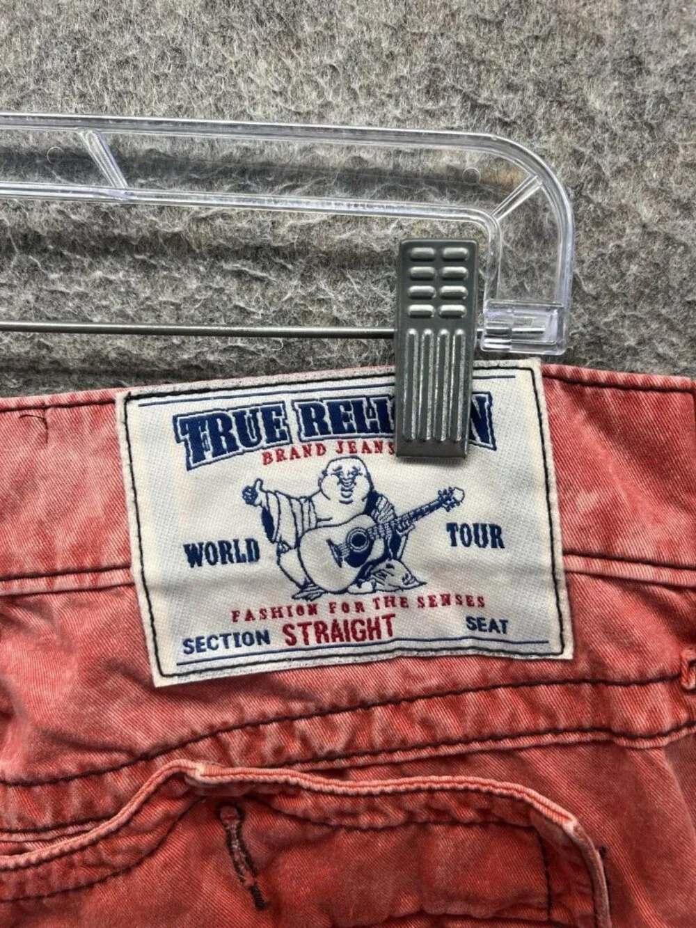 True Religion Jeans Mens 36 Red Regular Fit Straight Denim Distressed Casual